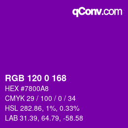 颜色代码: RGB 120 0 168 | qconv.com