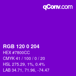 颜色代码: RGB 120 0 204 | qconv.com