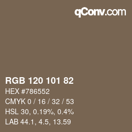 カラーコード: RGB 120 101 82 | qconv.com
