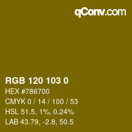 Color code: RGB 120 103 0 | qconv.com