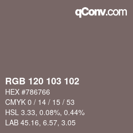 カラーコード: RGB 120 103 102 | qconv.com