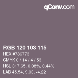 Color code: RGB 120 103 115 | qconv.com