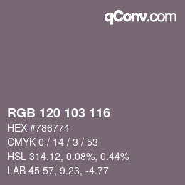 Color code: RGB 120 103 116 | qconv.com