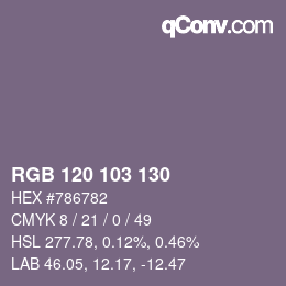 Color code: RGB 120 103 130 | qconv.com