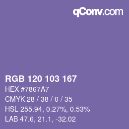 Color code: RGB 120 103 167 | qconv.com