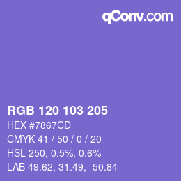 カラーコード: RGB 120 103 205 | qconv.com