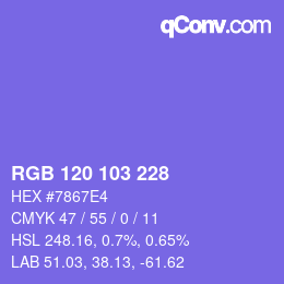 Color code: RGB 120 103 228 | qconv.com