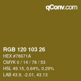 カラーコード: RGB 120 103 26 | qconv.com