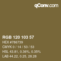 Color code: RGB 120 103 57 | qconv.com