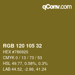 Color code: RGB 120 105 32 | qconv.com