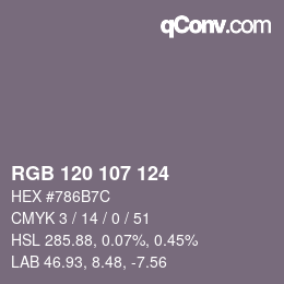 Color code: RGB 120 107 124 | qconv.com