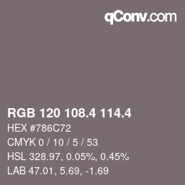 カラーコード: RGB 120 108.4 114.4 | qconv.com