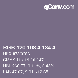 カラーコード: RGB 120 108.4 134.4 | qconv.com
