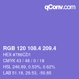 カラーコード: RGB 120 108.4 209.4 | qconv.com
