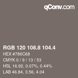 カラーコード: RGB 120 108.8 104.4 | qconv.com
