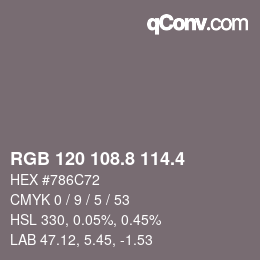カラーコード: RGB 120 108.8 114.4 | qconv.com
