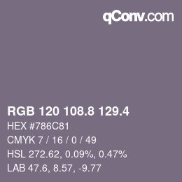 カラーコード: RGB 120 108.8 129.4 | qconv.com