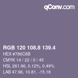 カラーコード: RGB 120 108.8 139.4 | qconv.com