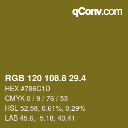 カラーコード: RGB 120 108.8 29.4 | qconv.com