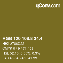 カラーコード: RGB 120 108.8 34.4 | qconv.com