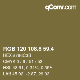 カラーコード: RGB 120 108.8 59.4 | qconv.com