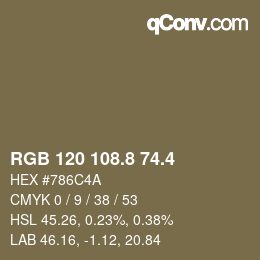 カラーコード: RGB 120 108.8 74.4 | qconv.com
