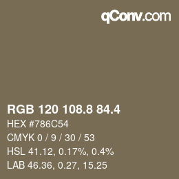 カラーコード: RGB 120 108.8 84.4 | qconv.com