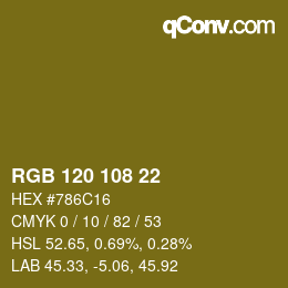 カラーコード: RGB 120 108 22 | qconv.com