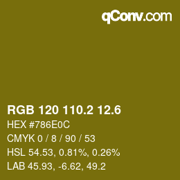 カラーコード: RGB 120 110.2 12.6 | qconv.com