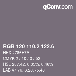 カラーコード: RGB 120 110.2 122.6 | qconv.com