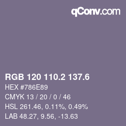 カラーコード: RGB 120 110.2 137.6 | qconv.com
