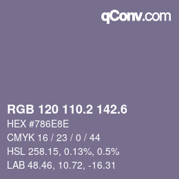 カラーコード: RGB 120 110.2 142.6 | qconv.com