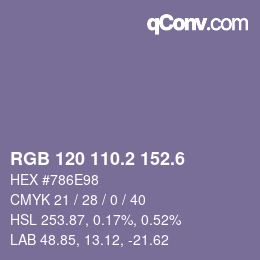 カラーコード: RGB 120 110.2 152.6 | qconv.com