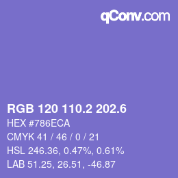 カラーコード: RGB 120 110.2 202.6 | qconv.com