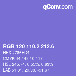 カラーコード: RGB 120 110.2 212.6 | qconv.com