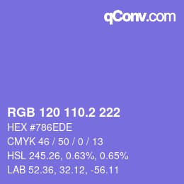 カラーコード: RGB 120 110.2 222 | qconv.com