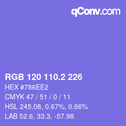 カラーコード: RGB 120 110.2 226 | qconv.com