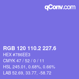 カラーコード: RGB 120 110.2 227.6 | qconv.com