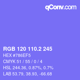 カラーコード: RGB 120 110.2 245 | qconv.com