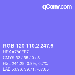 カラーコード: RGB 120 110.2 247.6 | qconv.com