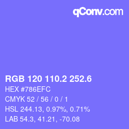 カラーコード: RGB 120 110.2 252.6 | qconv.com