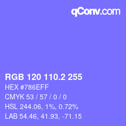 カラーコード: RGB 120 110.2 255 | qconv.com