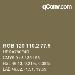 カラーコード: RGB 120 110.2 77.6 | qconv.com