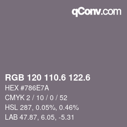 カラーコード: RGB 120 110.6 122.6 | qconv.com