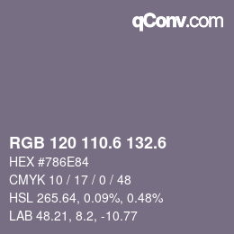 カラーコード: RGB 120 110.6 132.6 | qconv.com