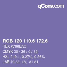 カラーコード: RGB 120 110.6 172.6 | qconv.com