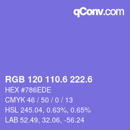 カラーコード: RGB 120 110.6 222.6 | qconv.com