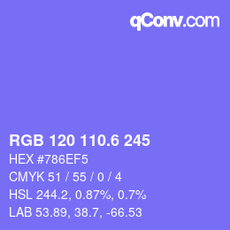 カラーコード: RGB 120 110.6 245 | qconv.com