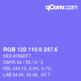 カラーコード: RGB 120 110.6 247.6 | qconv.com