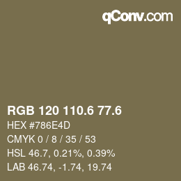 カラーコード: RGB 120 110.6 77.6 | qconv.com